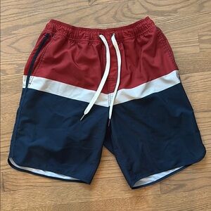 Fair Harbor Red and Blue Swim Trunks with Nautical Design